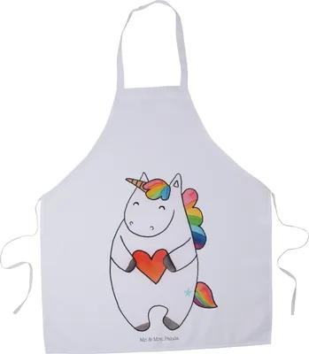 Produktbild von Mr. & Mrs. Panda Schürze Einhorn Herz - Weiß - Geschenk, Küchenzubehör, Latzschürze, Lustig, Unicorn, Einhörner, Freundin, Witzig, Küchenschürze, Backschürze, Kochschürze