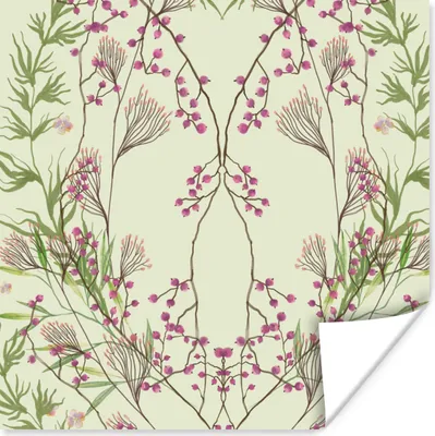 Produktbild von MuchoWow® Poster Grün - Pastell - Blätter - Blumen 100x100 cm - Babyzimmer