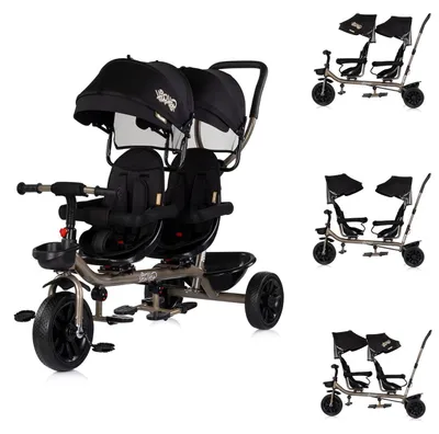 Obrázok produktu pre Chipolino dvojité trojkolka Hip Hop, dve deti, do 40 kg, sedadlá otočné o 360° čierna