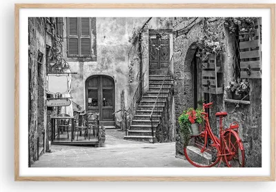 Produktbild von Gerahmtes Poster - Rahmen in heller Eiche - Rot Fahrrad Allee - 91,5x61 cm - Wand Bild - Wanddeko - Wandbilder - Kunstposter - Wandposter - Bilderrahmen - Bilder - Kunstdruck - P2NAA91x61-4410