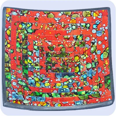 Imagen del producto de Cuenco de mosaico, cuenco de cerámica, cuenco de vidrio, cuenco decorativo, artesanía en mosaico, piedras de vidrio, decoración, cuadrado, colorido, grande, rojo