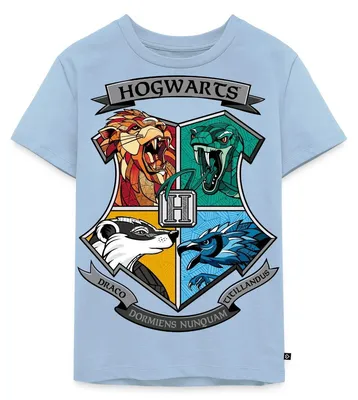Produktbild von Spreadshirt Harry Potter Hogwarts Logo Tiere Der Häuser Kinder Premium T-Shirt, 122/128 (6 Jahre), Hellblau