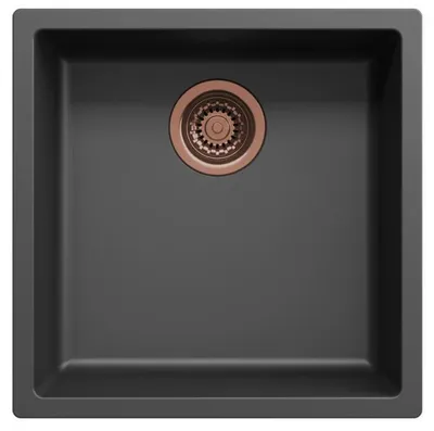 Produktbild von Schwarzes Spülbecken 40 x 40 cm, für Unterbau, Aufsatz und Flachbau, mit Messingstopfen 1208968033