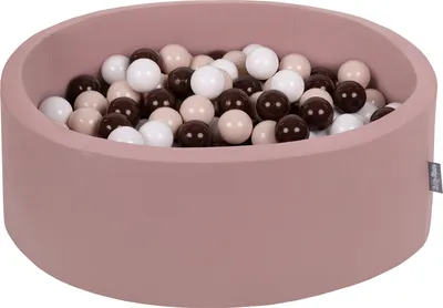 Produktbild von KiddyMoon rund bällebad bällepool 90x30cm/200 bälle ? 7cm ballgruben für babys spielbad kleinkinder, hergestellt in der eu, erikafarben: weiß/braun/weiß