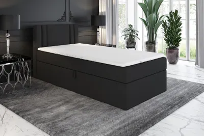 Produktbild von Boxspringbett, Jugendbett GAMAL 80x200 (Links) mit Bettkästen, Bonell-Matratze und Topper. Farbe: Schwarz