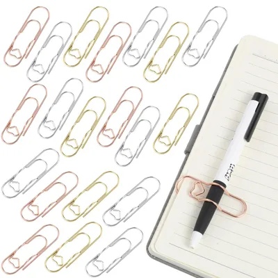 Produktbild von 30 multifunktionale Metallclips, Stifthalter für Notizbücher und Planer, robustes und stilvolles Design, 7 x 2 cm, Gold, Silber, Roségold