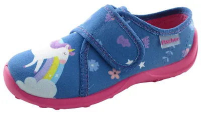 Produktbild von Fischer Kinder Hausschuh Einhorn kuschelig und rutschfest Klettverschluss 552331, Größe:33 EU, Farbe:Blau
