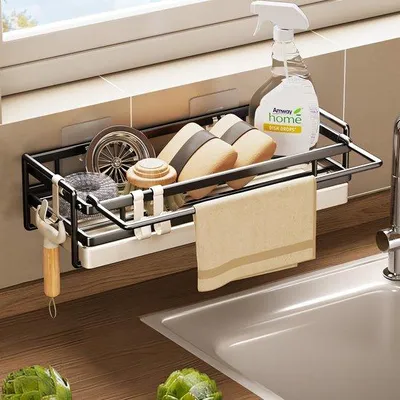 Immagine prodotto di Organizer da cucina in acciaio inossidabile nero per lavello e stoviglie
