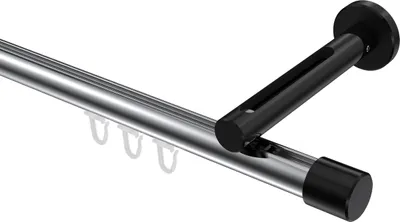 Produktbild von Interdeco Innenlaufstange / Gardinenstange mit Innenlauf Chrom / Schwarz, Typ Siteno Santo (Kappe), 20 mm Ø 1-läufig, 540 cm