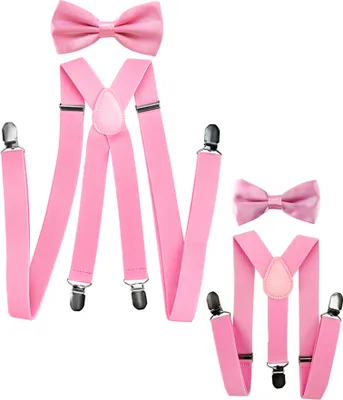 Produktbild von axy Vater-Sohn Partnerlook Hosenträger und Fliege Set für Herren-Damen-Kinder Fotoshooting Familien Outfit