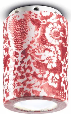Produktbild von Deckenleuchte Aufputz Keramik E14 D: 8,5 cm Rot Muster rund Retro Design Keramiklampe