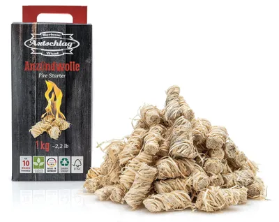 Productafbeelding van Premium aanmaakwol, 1 kg, houtwol voor open haard en barbecue