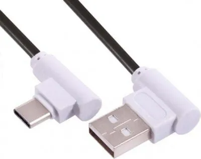 Produktbild von SYSTEM-S USB 3.1 Typ C 90° gewinkelt Winkelstecker zu USB 2.0 A Datenkabel Ladekabel Kabel 89 cm in Schwarz
