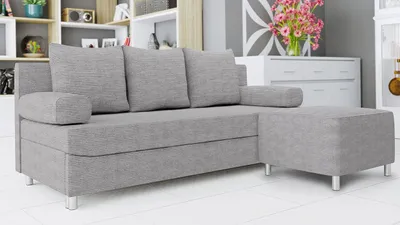 Obrázek produktu pro Rozkládací pohovka s taburetem ELZA - šedá