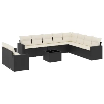 Produktbild von vidaXL 11-tlg. Garten-Sofagarnitur mit Kissen Schwarz Poly Rattan