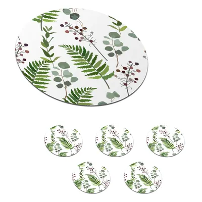 Obrázok produktu pre MuchoWow® Okrúhly sklenený podšálok, sada 6 ks Rastliny - vzory - listy - bylinky 10x10x0.3cm Podložky pod poháre - podložky pod nápoje - ochrana