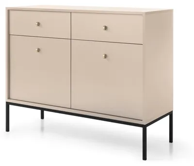 Immagine prodotto di Comodà con due cassetti e due ante, beige, maniglie nere, 104 x 39 x 83 cm