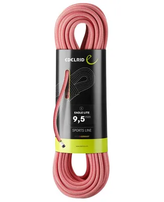 Eagle Lite 9.5 mm Einfachseil von Edelrid; rot mit schwarzem Etikett; geeignet für Klettern.