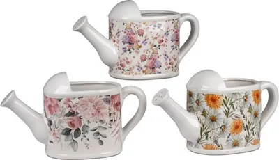 Produktbild von 1 von 3 Stück Frühlingsdeko  Pflanzkanne Pflanztopf 36 cm mit Blumendekor