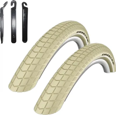 Produktbild von 2 x Schwalbe Big Ben Fahrradreifen Fahrradmantel mit Reflex in Creme 55-559 (26 x 2.15) inkl. 3 Reifenheber