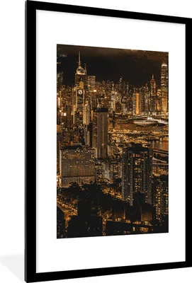 Produktbild von MuchoWow® MuchoWow® Gerahmtes Poster Gold - Stadt - Gebäude 60x90 cm - Poster mit zchwarzem Bilderrahmen - Dekoration - Wandposter Wohnzimmer - Hochwertig