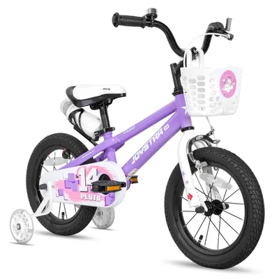 Produktbild von JOYSTAR Pluto 14 Zoll Kinderfahrrad mit beleuchteten Stützrädern, Korb, Flaschenhalter, Kinderfahrrad für Jungen und Mädchen 3-12 Jahre, Lila