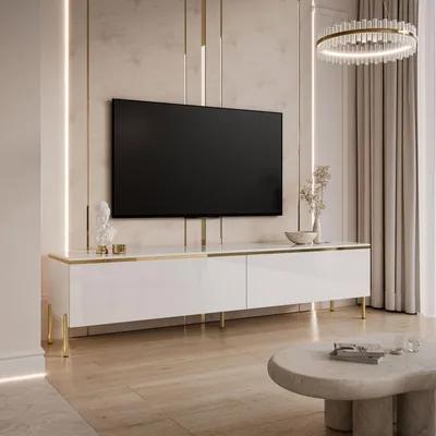 Obrázok produktu pre TV skrinka AURORA WHITE HIGH-GLOSS na pochrómovaných rovných nohách