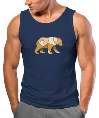 Produktbild von Herren Tank-Top Bär Aufdruck Grafik Outdoor Polygon Motive Printshirt Natur Fashion Streetstyle Muskelshirt Neverless® navy XXL