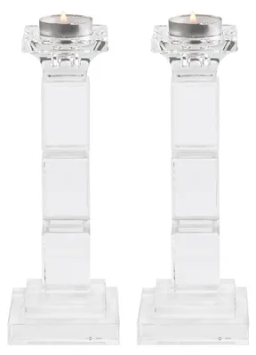 Produktbild von Kristall Kerzenhalter Set 2 Stück für Stumpenkerzen & Teelichter Tischdeko Hochzeit Wohnzimmer Restaurant