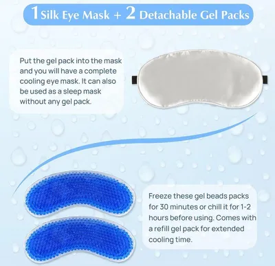 2 wiederverwendbare Augen-Kühlpads - warme Kältetherapie - geschwollene müde Augen - Seide - Augenringe - Migräne
