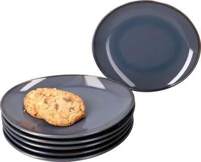 Produktbild von Mäser 6x Natural blaue ovale Kuchenteller Steingut Geschirr Frühstücks-Teller