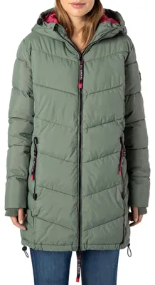 Produktbild von Sublevel Damen Winterjacke Stepp-Mantel mit Kapuze lang & tailliert, Outdoorjack