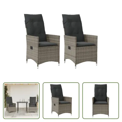 Produktbild von The Living Store Gartensessel mit Kissen 2 Stk. Verstellbar Grau Poly Rattan