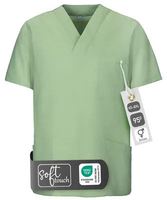 Image de Casaque médicale à enfiler, unie, manches courtes, col V, pour clinique, soins, cabinet médical
