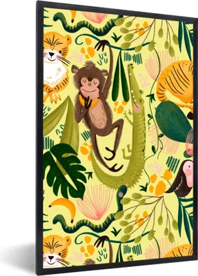 Produktbild von MuchoWow® MuchoWow® Gerahmtes Poster Dschungel - Pflanzen - Tiere - Gelb 60x90 cm - Poster mit zchwarzem Bilderrahmen - Kunst
