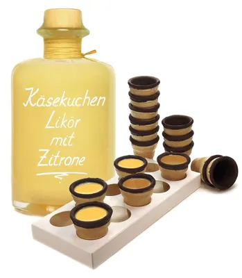 Produktbild von Käsekuchen Likör mit Zitrone 0,7L mit 8 Waffelbechern & Becherhalter 16% Vol. Saulecker!