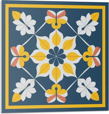 Produktbild von Blumenmuster In Symmetrie – Selbstklebende Fliesen – Wandverkleidung – Wandpaneel – PVC Fliesen – Vinylflisen – PCV Flisen – Selbstklebend – Wanddeko – 9 Stück 30 x 30 cm