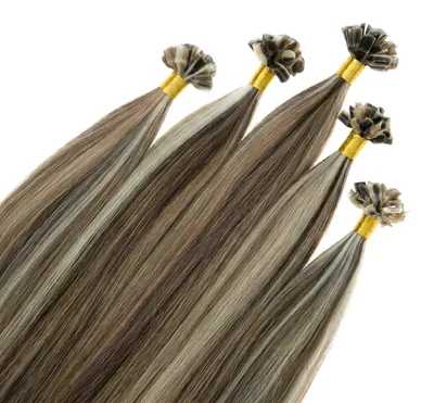Produktbild von hair2heart Premium Extensions Echthaar Bondings glatt - 25 Strähnen 0,8g 50cm 4/77 P-9/31 10/0-40cm braun blond gesträhnt