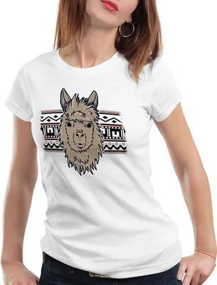 Produktbild von style3 Alpaca Muster Damen T-Shirt aztek lama alpaka nerd hipster einhorn, Größe:2XL