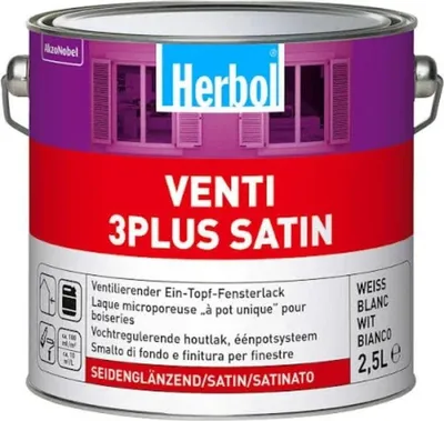 Produktbild von Herbol Venti 3Plus Satin, Farbe, Fertig gemischt, Fenster, Weiß, Satiniert-glänzende Oberfläche, Weiß
