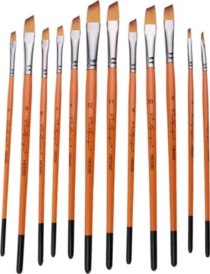 Produktbild von 12er Pinsel-Set, Winkelpinsel Malpinsel Künstlerpinsel mit Nylonhaar für Künstler, Acryl-, Aquarell-, Gouache- und Gesichtsbemalung
