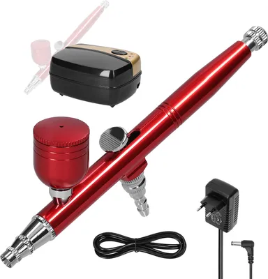 Obrázek produktu pro Víceúčelová profesionální sada vzduchového kompresoru pro airbrush, 18 PSI, 3rychlostní nastavovací čerpadlo, sada airbrush per pro modelování aut, DIY make-up, nail art, malování, zdobení dortů, použití s pigmentovým kelímkem