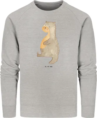 Produktbild von Mr. & Mrs. Panda Baumwoll Pullover Otter Bauch Größe XXL - Heather Grey - Geschenk, Essen. Foodlover, dick, Sweatshirt, Sweater, voll Gefuttert, Bio-Pullover, Satt, Pulli
