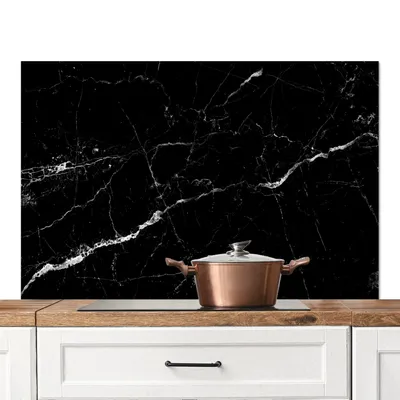 Produktbild von KitchenYeah®  Spritzschutz Küche - Küchenrückwand - Wandschutz für Herd und Spüle - Marmoroptik - Schwarz - Luxus 120x80 - Alu-Dibond (Alternative zum Spritzschutz aus Glas) - Hitzebeständig - Herdspr