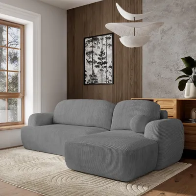 Produktbild von Masseno Ecksofa MODENZA P R-S mit Schlaffunktion L-Form, Sofa mit Bettkasten, Wohnzimmersofa, Couch, Soffa, Bettsofa, Couchgarnitur- Grau, POSO 60
