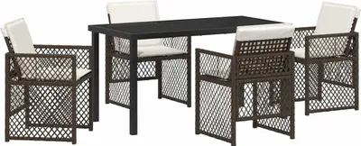 Image de Ensemble de salle à manger pour jardin 5 pcs Marron polyrotin