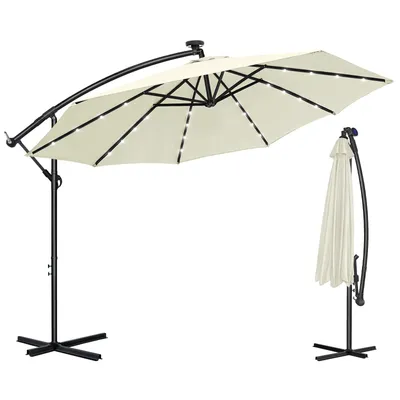 Produktbild von Sessamen-LP 300cm Alu Sonnenschirme höhenverstellbarer mit Solarbetriebene Warmweiß LED - Beige Gartenschirm Balkonschirm UV Schutz 40+ (300cm mit solar LED,Beige)