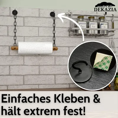 Produktbild von DEKAZIA® Küchenrollenhalter Holz | Wandmontage, Papierrollenhalter, Küchenrolle Halter, Mangoholz Schwarz Kuchenrollenhalterung Wandrollenhalter