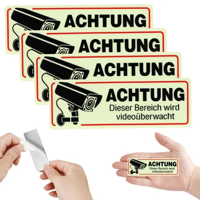 Produktbild von Überwachungsschild leuchtend, 12 x 4 cm, Warnschild für Privatgelände, Sicherheitshinweis
