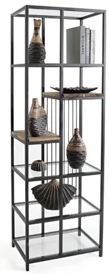 Productafbeelding van Modern boekenkast met een zwart metalen frame en houten planken
